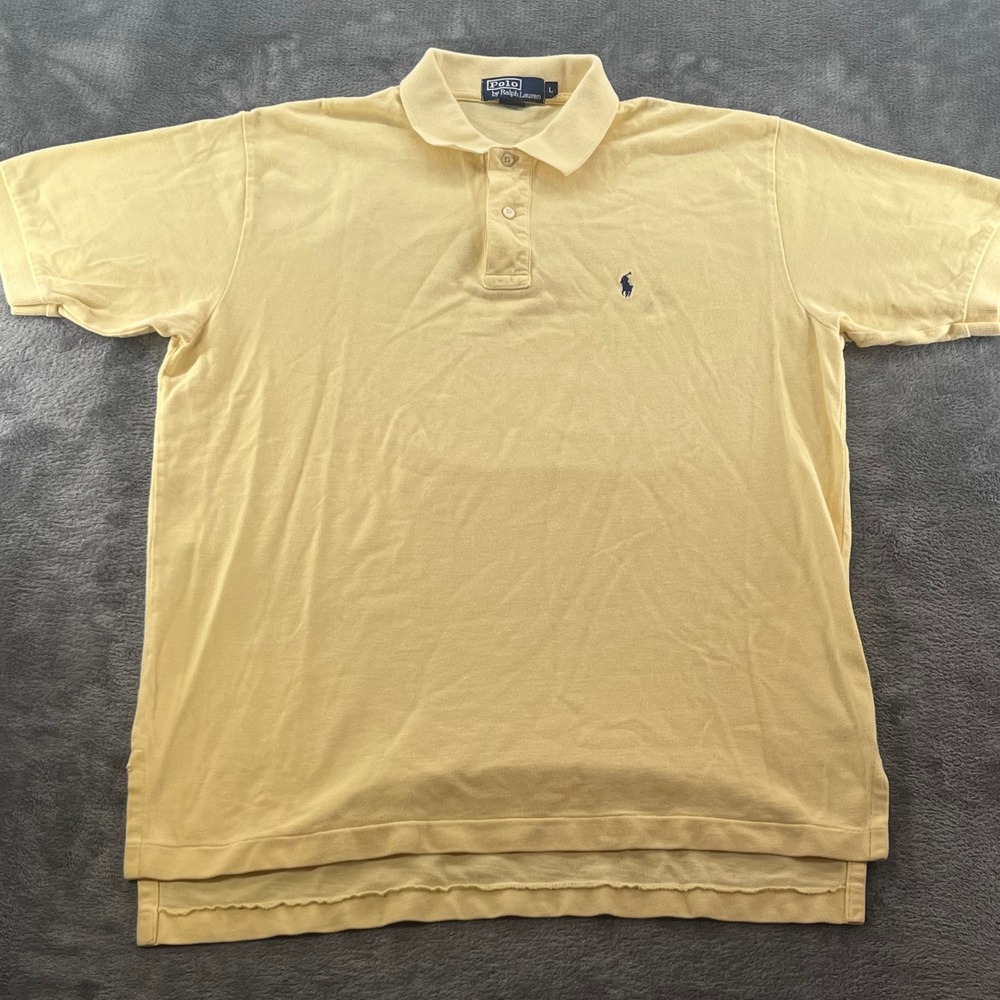 Polo Ralph Lauren Mens Large Yellow Short Sleeve Cotton Pique Pony Polo Shirt